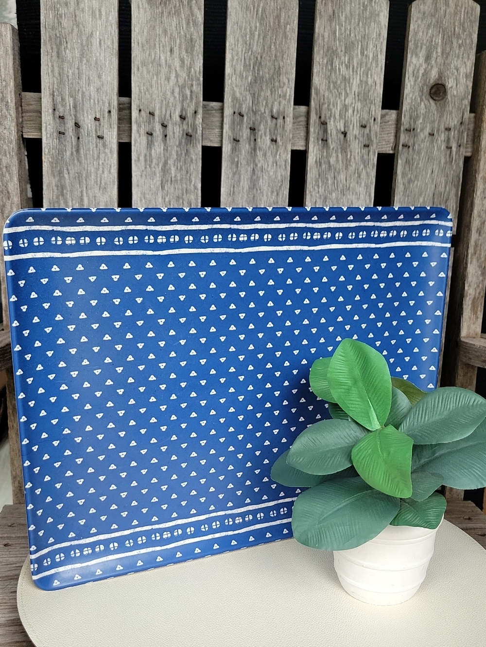 Threshold Bamboo & Melamine Blue Repeating Dots Rectangle Serving Tray 🦩